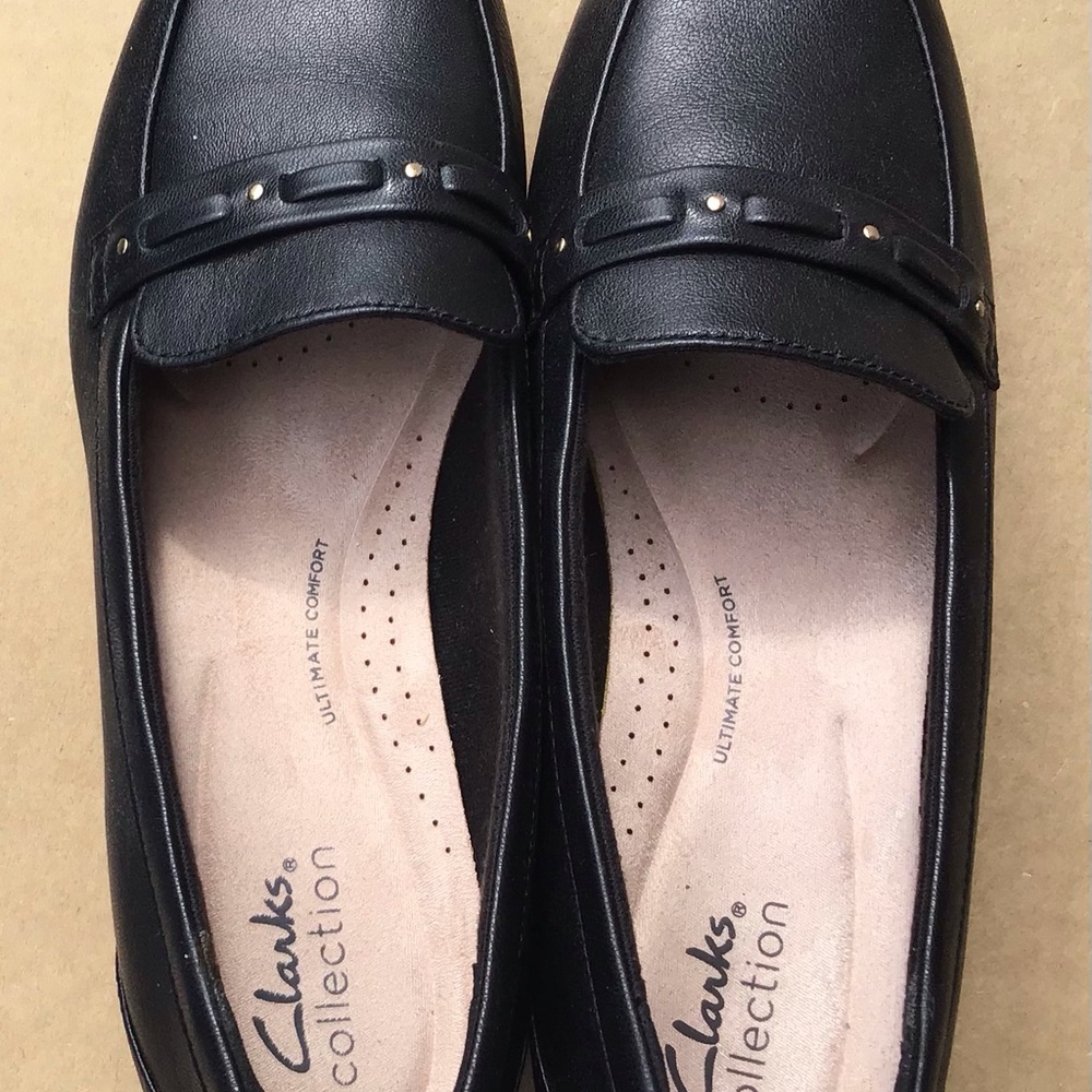 Clarks Black Leather Slip-Ons